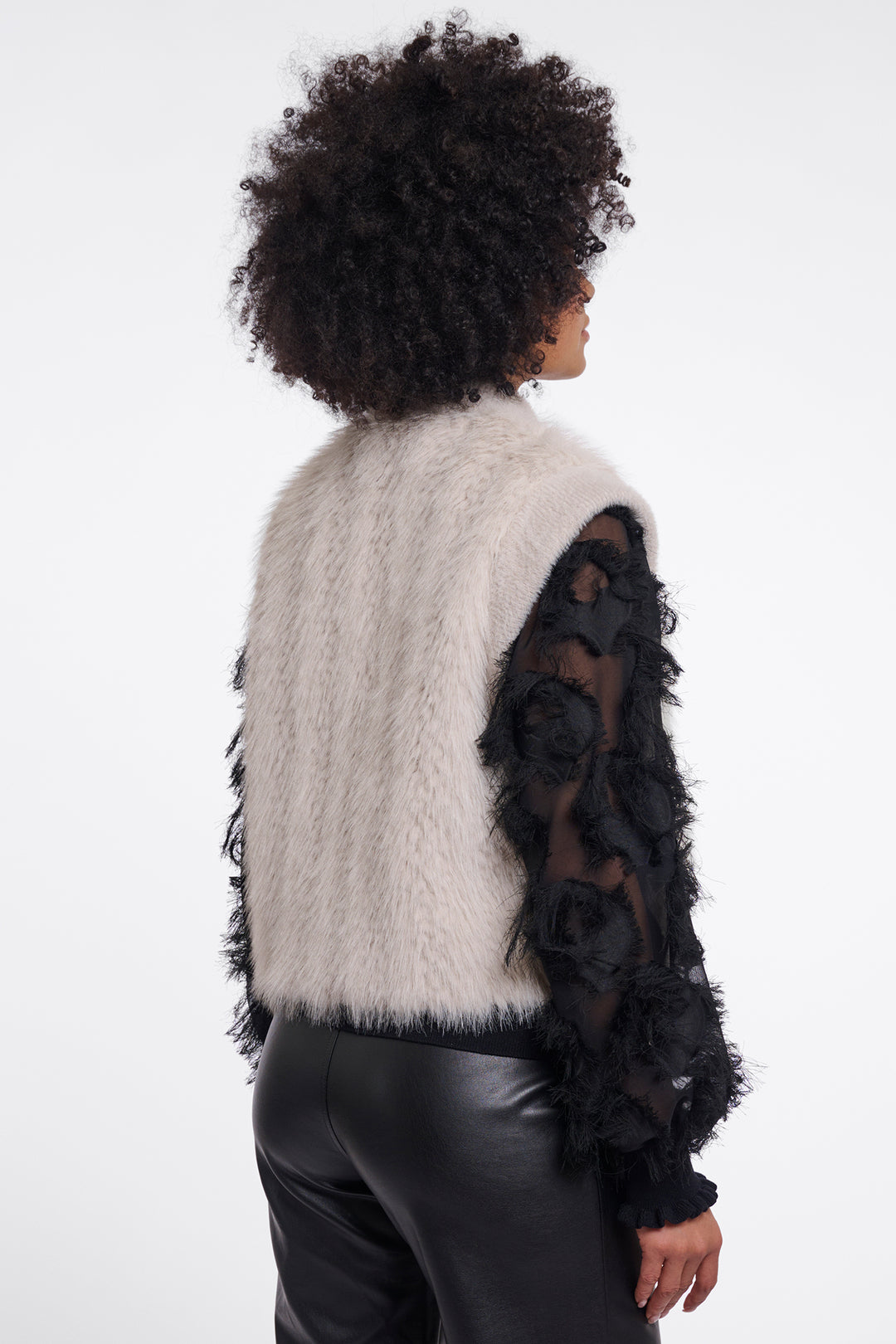 Olivia Grace Fashion - Rino &amp; Pelle Alvita Birch Beige Faux Fur Waistcoat with Hook &amp; Eye Closure
