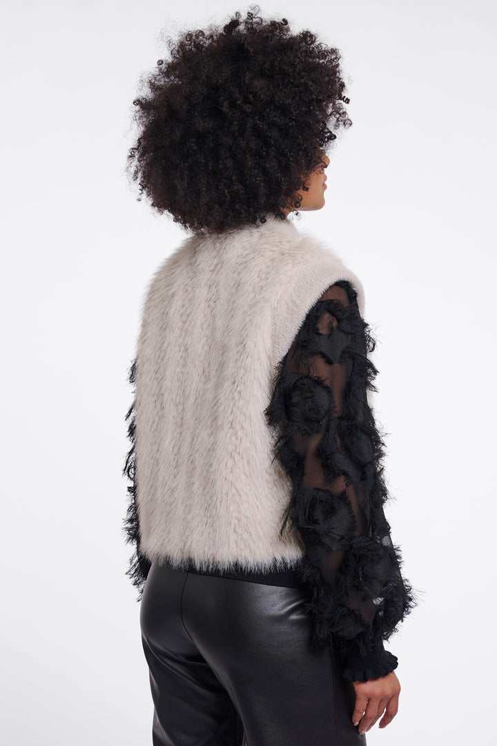 Olivia Grace Fashion - Rino &amp; Pelle Alvita Birch Beige Faux Fur Waistcoat with Hook &amp; Eye Closure