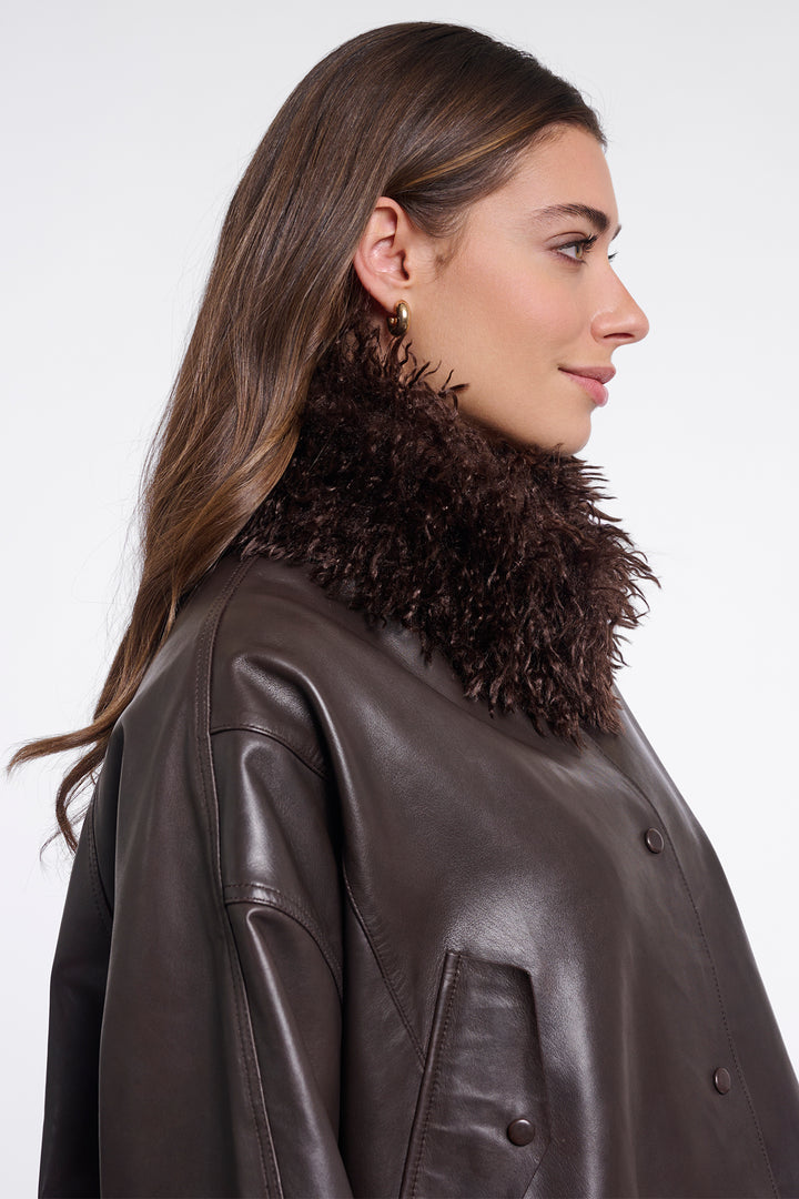 Olivia Grace Fashion - Rino &amp; Pelle Banu Coffee Roast Brown Scarf with Magnet Closure
