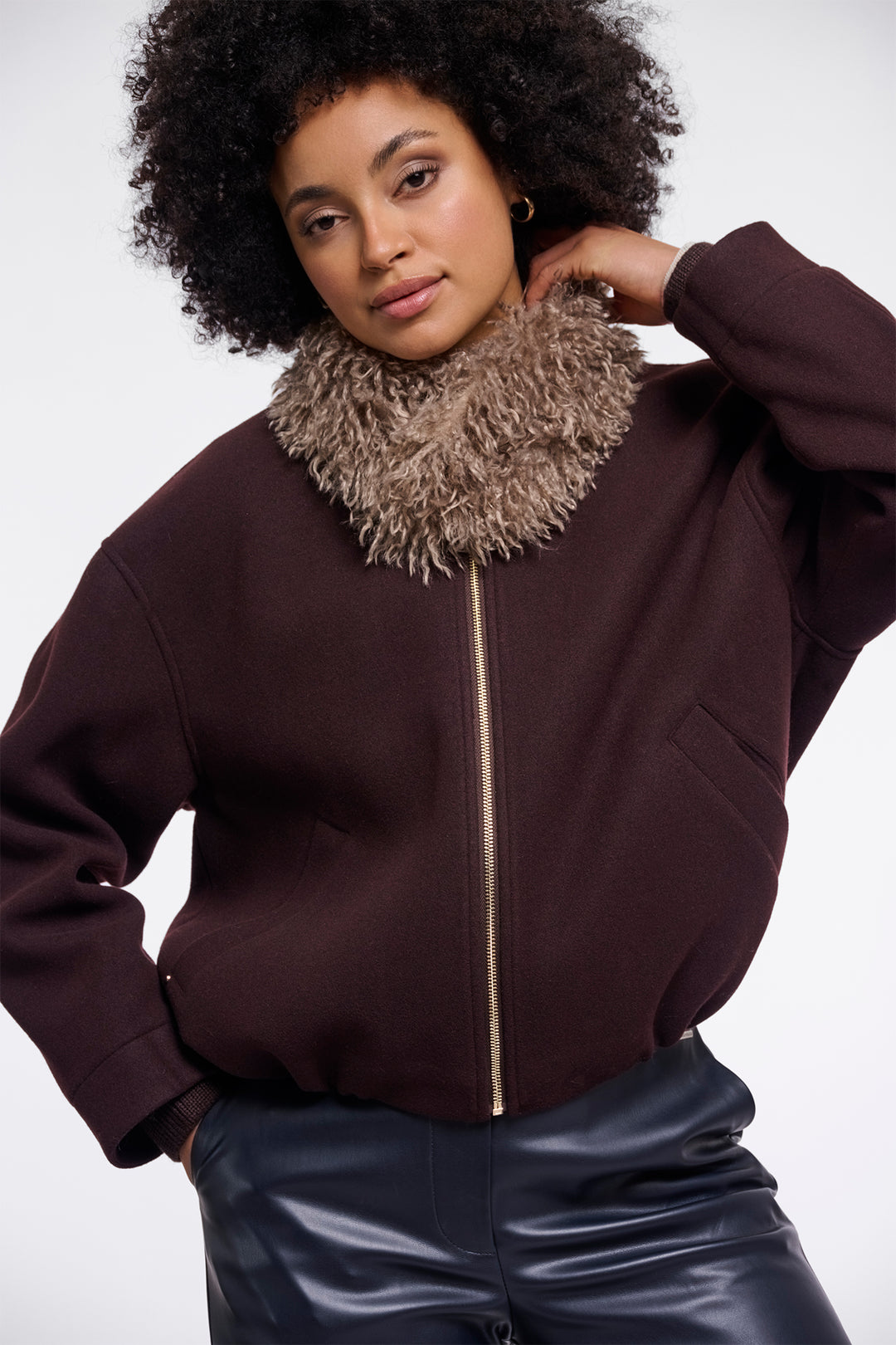 Olivia Grace Fashion - Rino & Pelle Banu Mocha Latte Brown Scarf with Magnet Closure