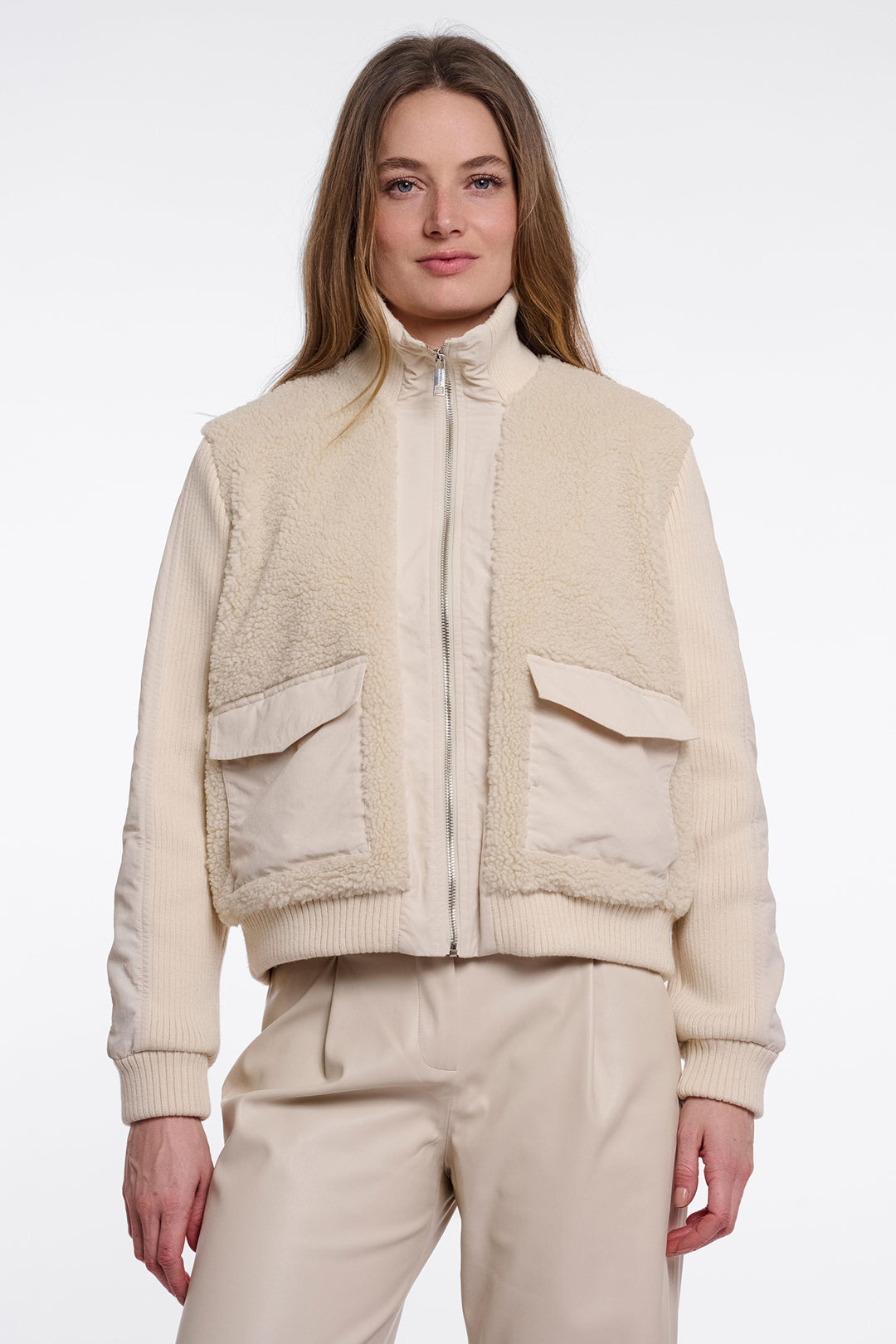 Rino & Pelle Culp Birch Beige Fleece Jacket with Zip 9030, front view