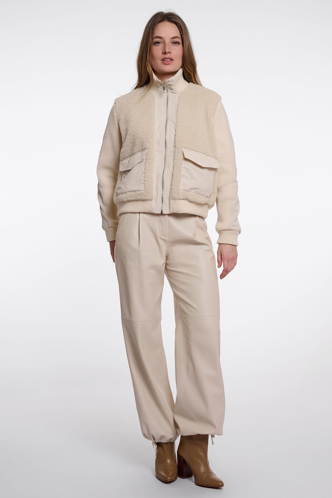 Rino &amp; Pelle Culp Birch Beige Fleece Jacket with Zip 9030, full length