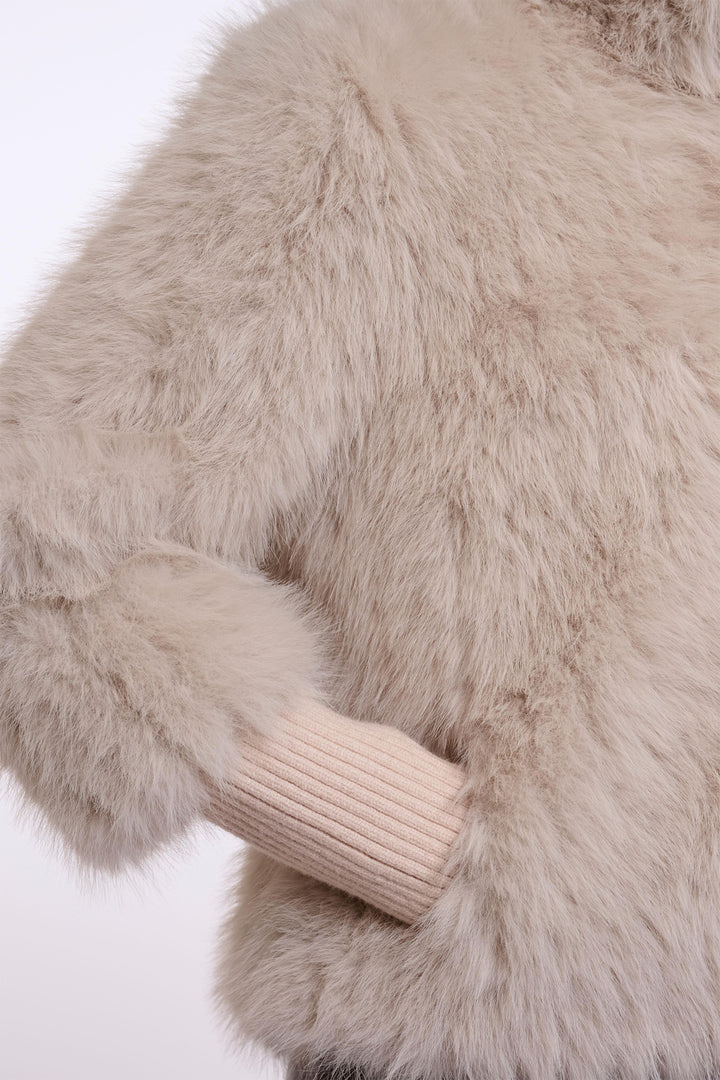 Rino &amp; Pelle Goja Birch Beige Jacket with Cuffs 9030, detail of faux fur and ribbed cuff