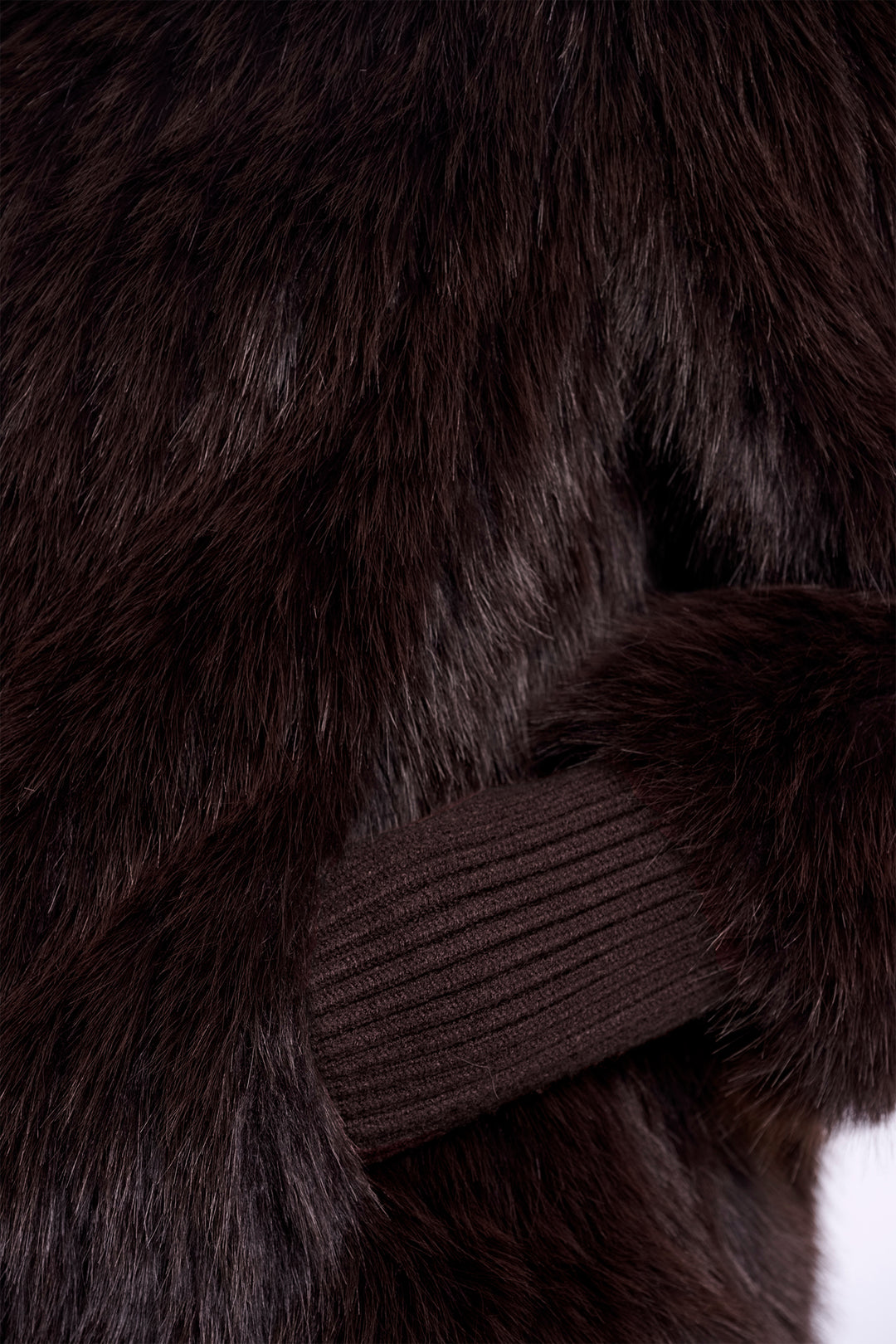 Rino &amp; Pelle Goja Peated Brown Jacket with Cuffs 11104, detail of faux fur and ribbed cuff
