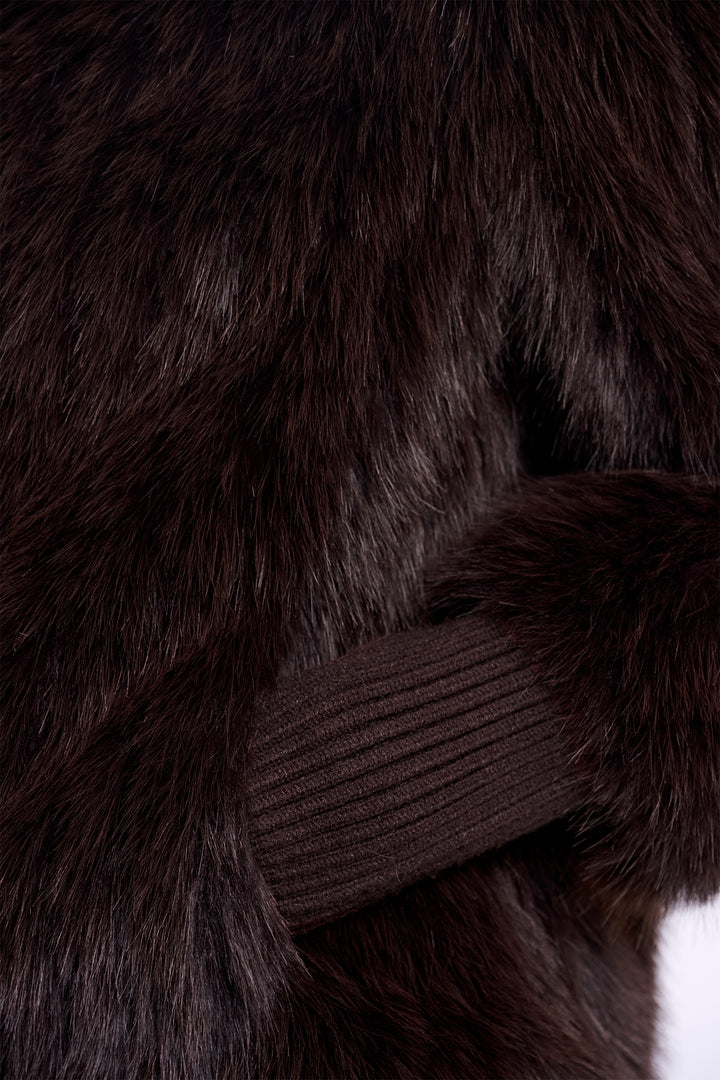 Rino &amp; Pelle Goja Peated Brown Jacket with Cuffs 11104, detail of faux fur and ribbed cuff