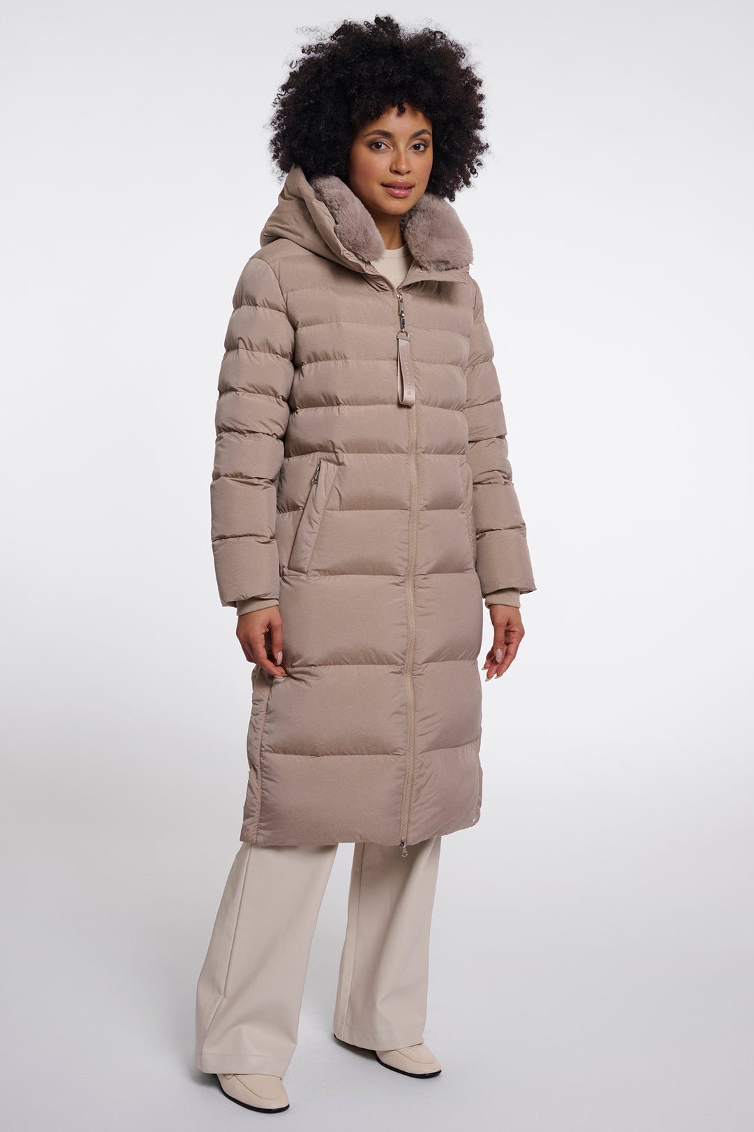 Olivia Grace Fashion - Rino &amp; Pelle Hudson Mocha Latte Brown Padded Coat with Detachable Collar