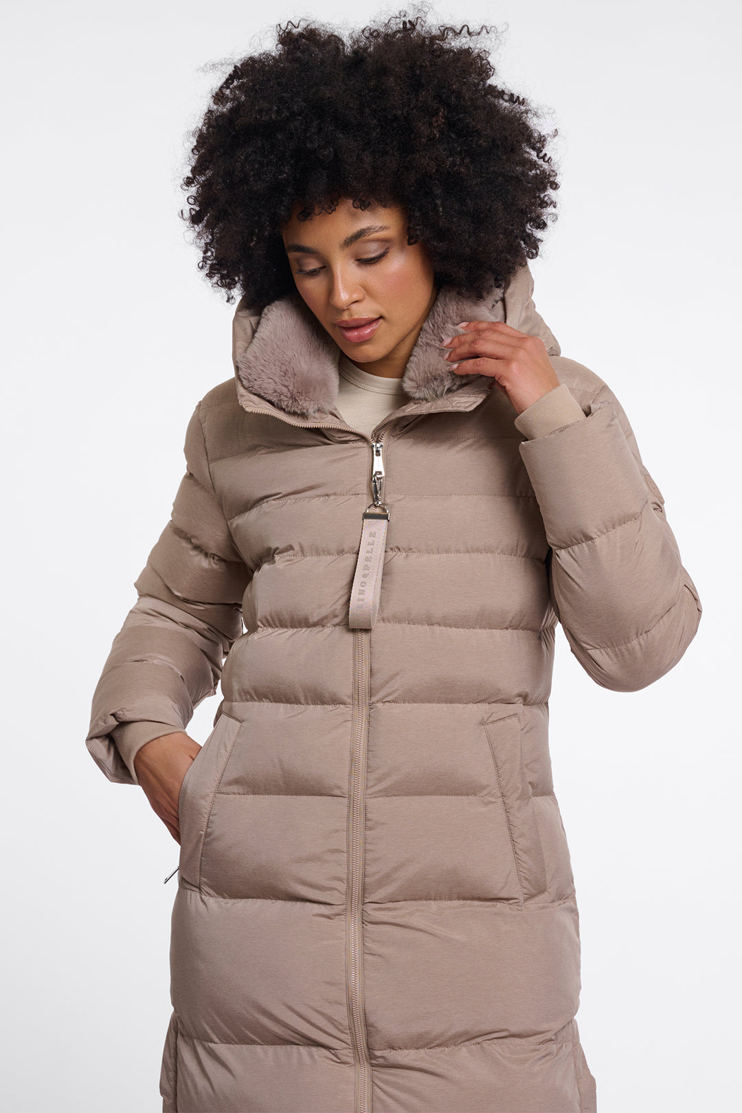 Olivia Grace Fashion - Rino &amp; Pelle Hudson Mocha Latte Brown Padded Coat with Detachable Collar
