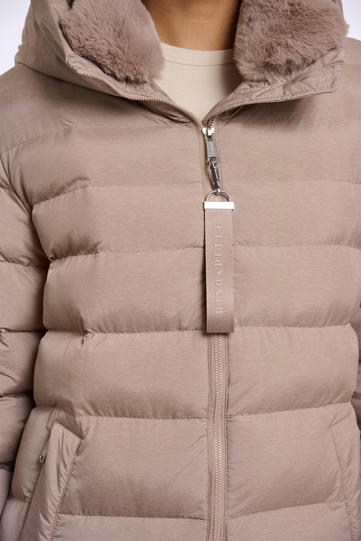 Olivia Grace Fashion - Rino &amp; Pelle Hudson Mocha Latte Brown Padded Coat with Detachable Collar