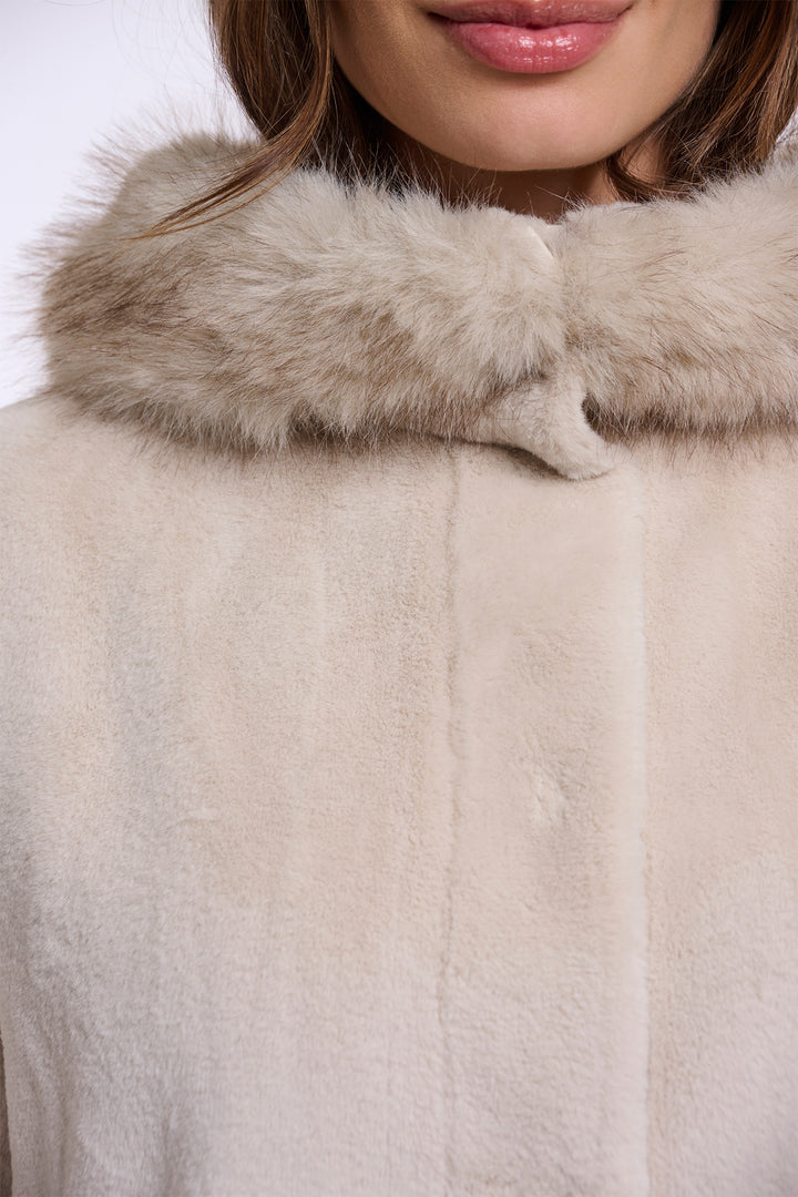 Olivia Grace Fashion - Rino &amp; Pelle Mans Birch Beige Faux Fur Coat with Detachable Hood