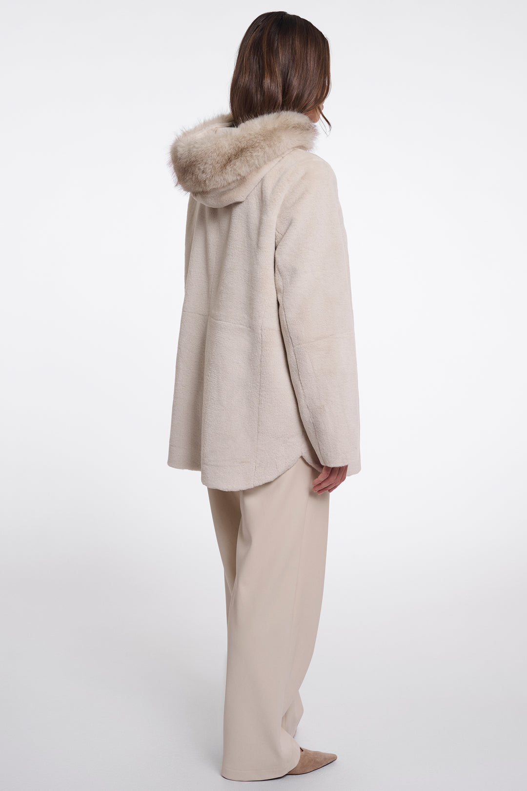 Olivia Grace Fashion - Rino &amp; Pelle Mans Birch Beige Faux Fur Coat with Detachable Hood