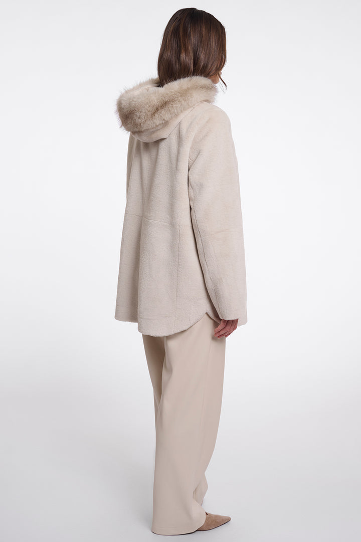 Olivia Grace Fashion - Rino &amp; Pelle Mans Birch Beige Faux Fur Coat with Detachable Hood