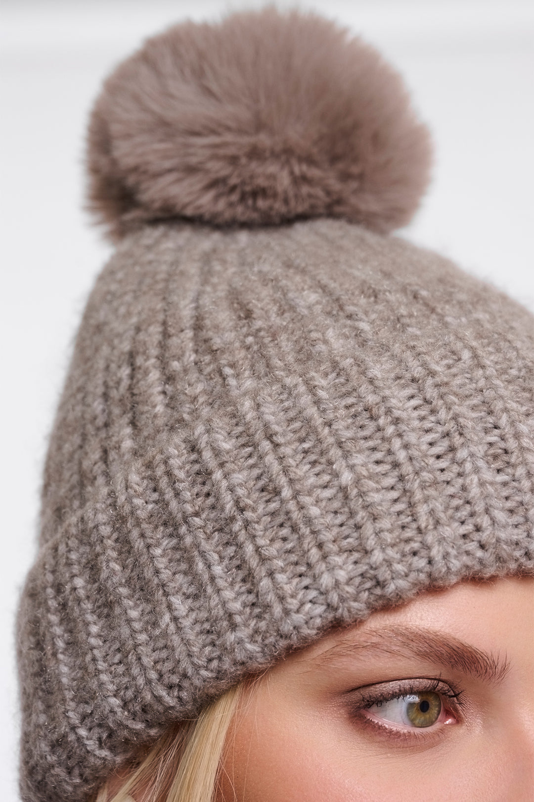 Olivia Grace Fashion - Rino &amp; Pelle Nancy Toffee Blend Grey Beanie with Pompon and Fleece