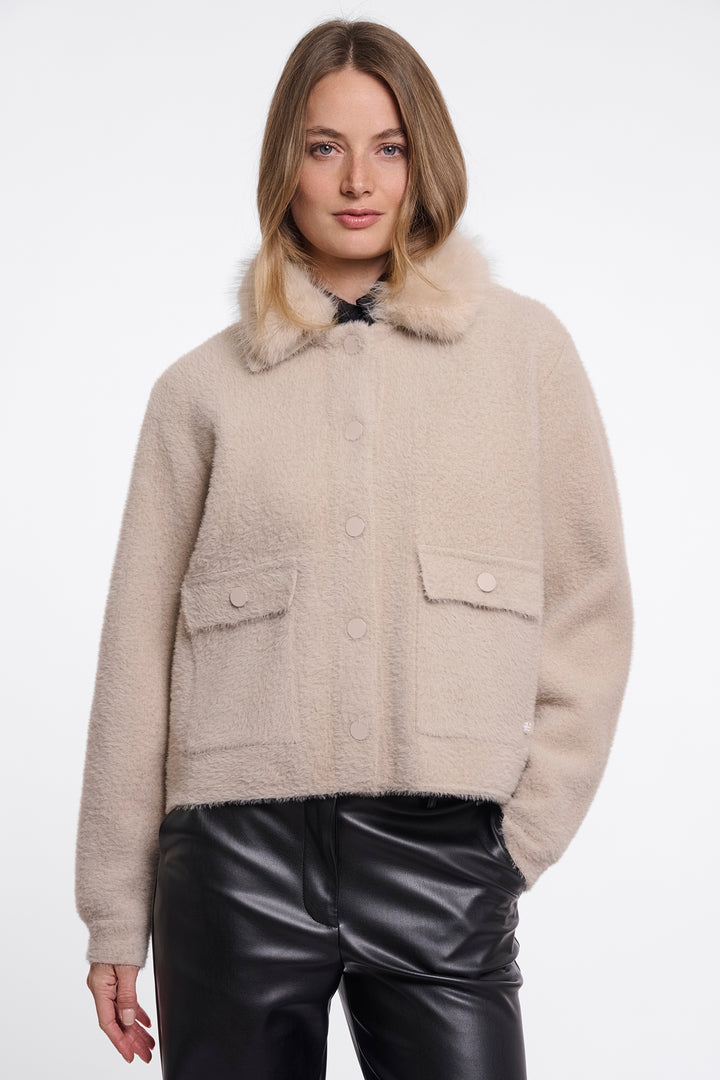 Olivia Grace Fashion - Rino &amp; Pelle Nia Stone Beige Jacket with Detachable Collar