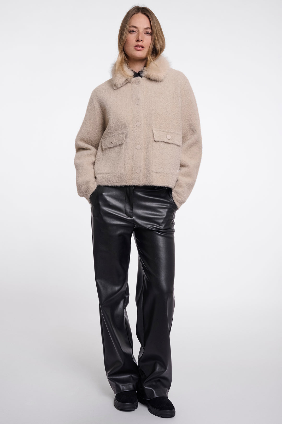 Olivia Grace Fashion - Rino &amp; Pelle Nia Stone Beige Jacket with Detachable Collar