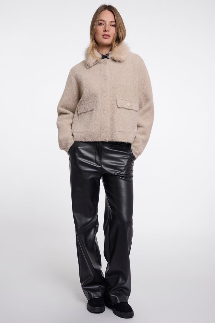 Olivia Grace Fashion - Rino &amp; Pelle Nia Stone Beige Jacket with Detachable Collar