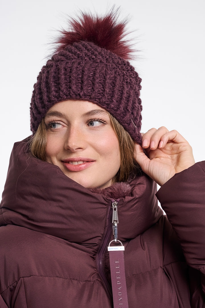 Olivia Grace Fashion - Rino &amp; Pelle Pompon Fudge Cloak Red Faux Fur Detachable Pompon