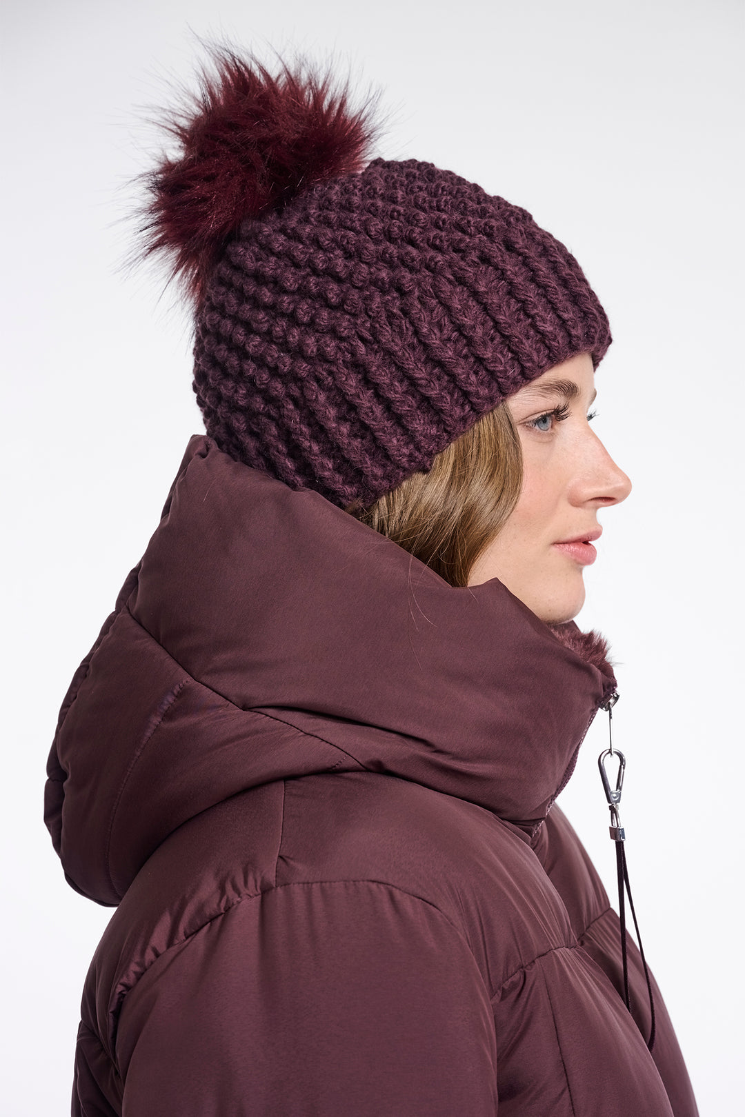 Olivia Grace Fashion - Rino &amp; Pelle Pompon Fudge Cloak Red Faux Fur Detachable Pompon