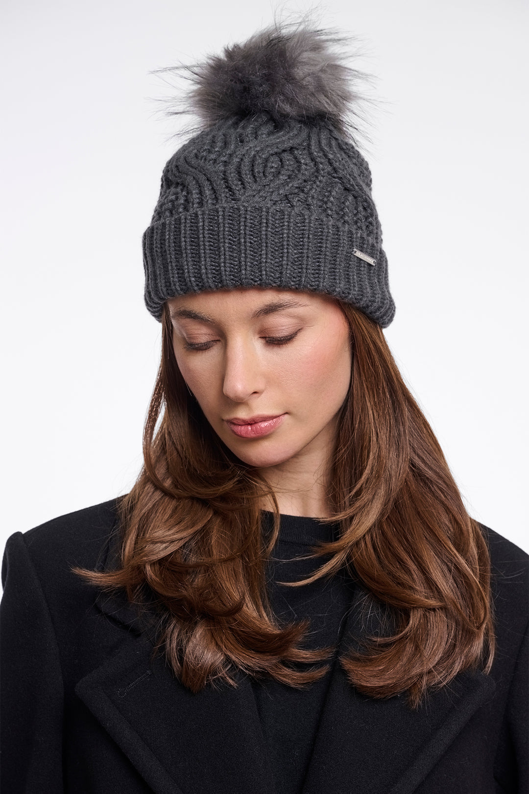 Olivia Grace Fashion - Rino & Pelle Pompon Urban Teal Grey Faux Fur Detachable Pompon