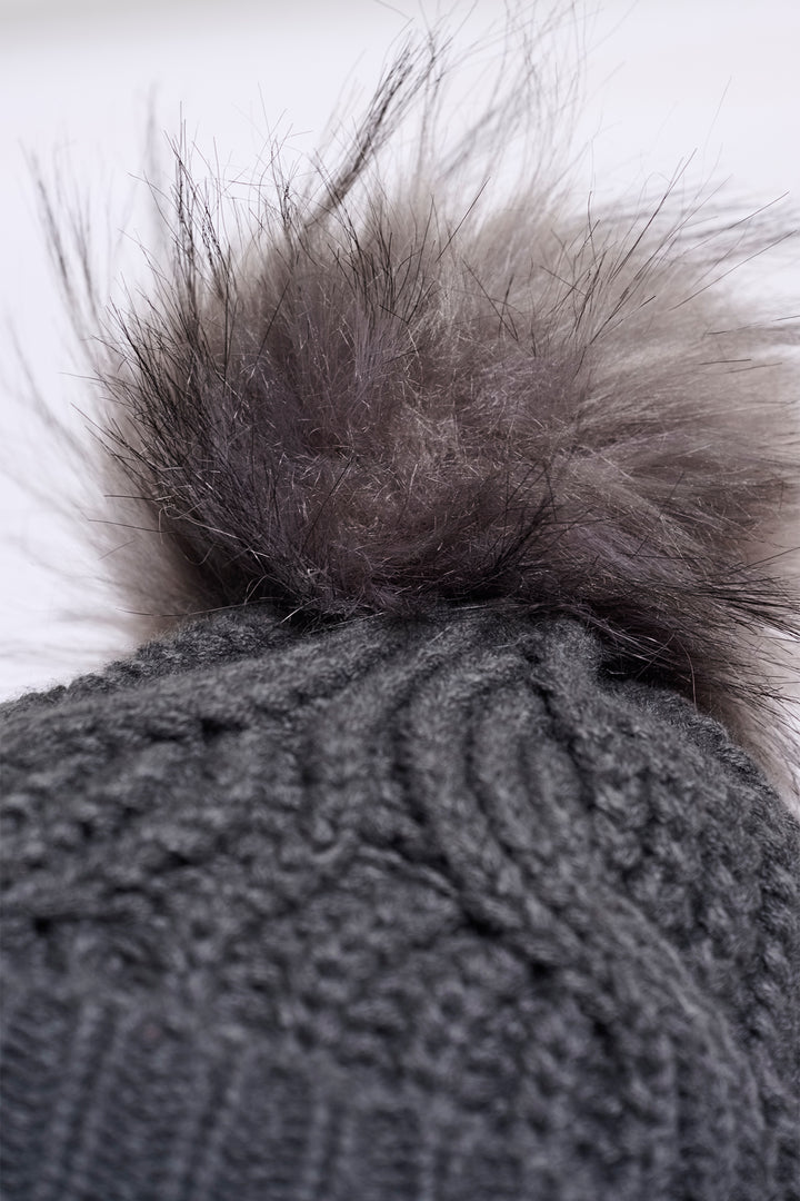 Olivia Grace Fashion - Rino &amp; Pelle Pompon Urban Teal Grey Faux Fur Detachable Pompon