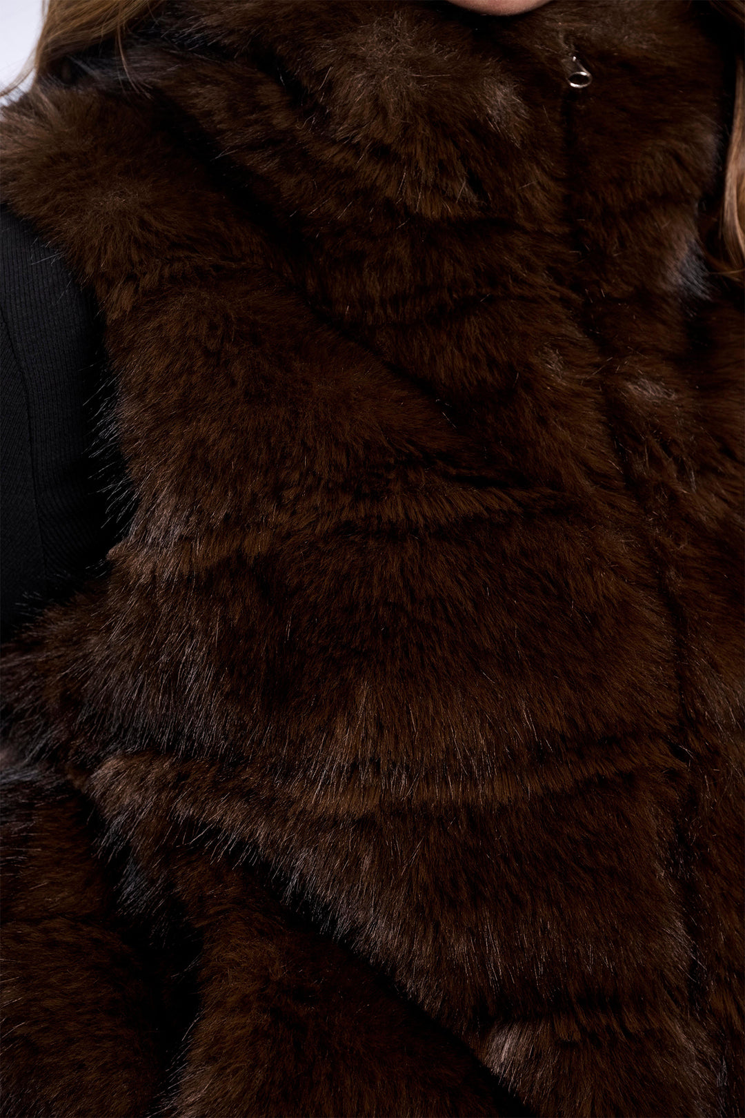 Rino &amp; Pelle Samar Dark Brown Faux Fur Waistcoat 10165, detail of the faux fur