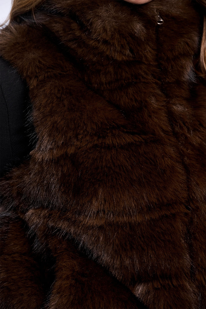 Rino &amp; Pelle Samar Dark Brown Faux Fur Waistcoat 10165, detail of the faux fur
