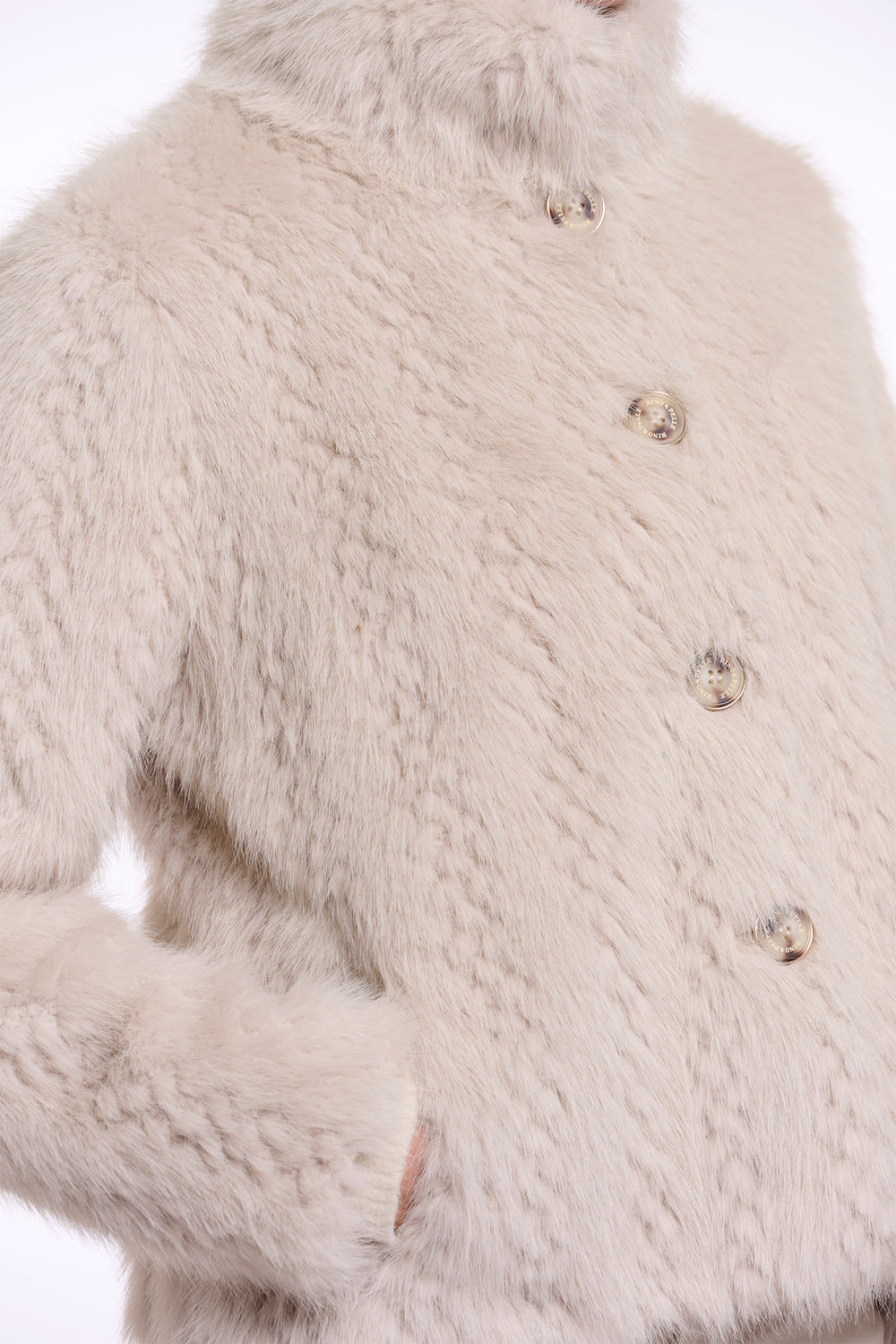 Olivia Grace Fashion - Rino & Pelle Vie Birch Dessin Beige Single Breasted Faux Fur Jacket