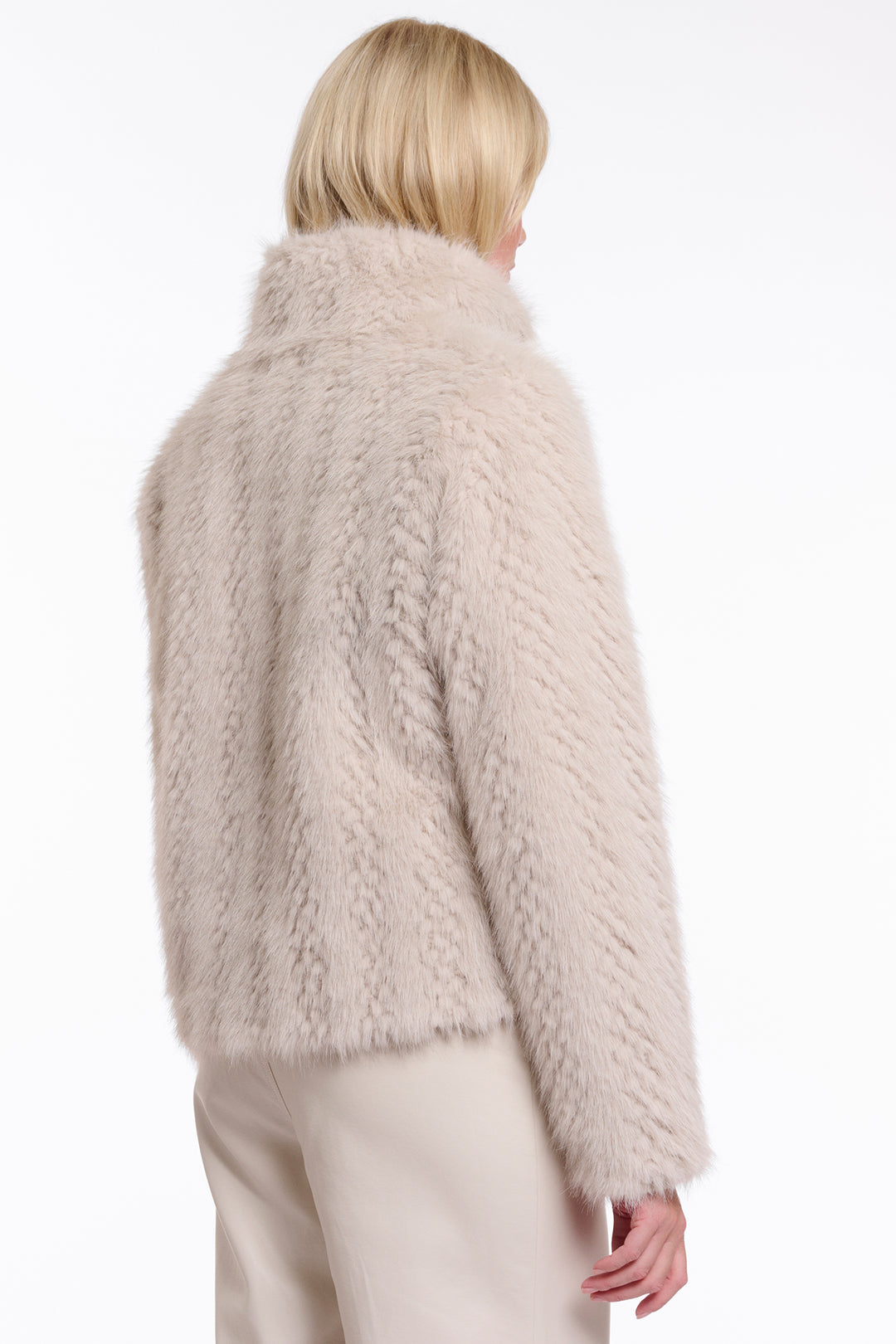 Olivia Grace Fashion - Rino &amp; Pelle Vie Birch Dessin Beige Single Breasted Faux Fur Jacket