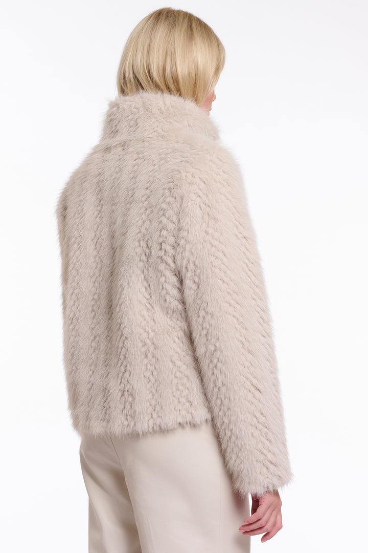Olivia Grace Fashion - Rino &amp; Pelle Vie Birch Dessin Beige Single Breasted Faux Fur Jacket