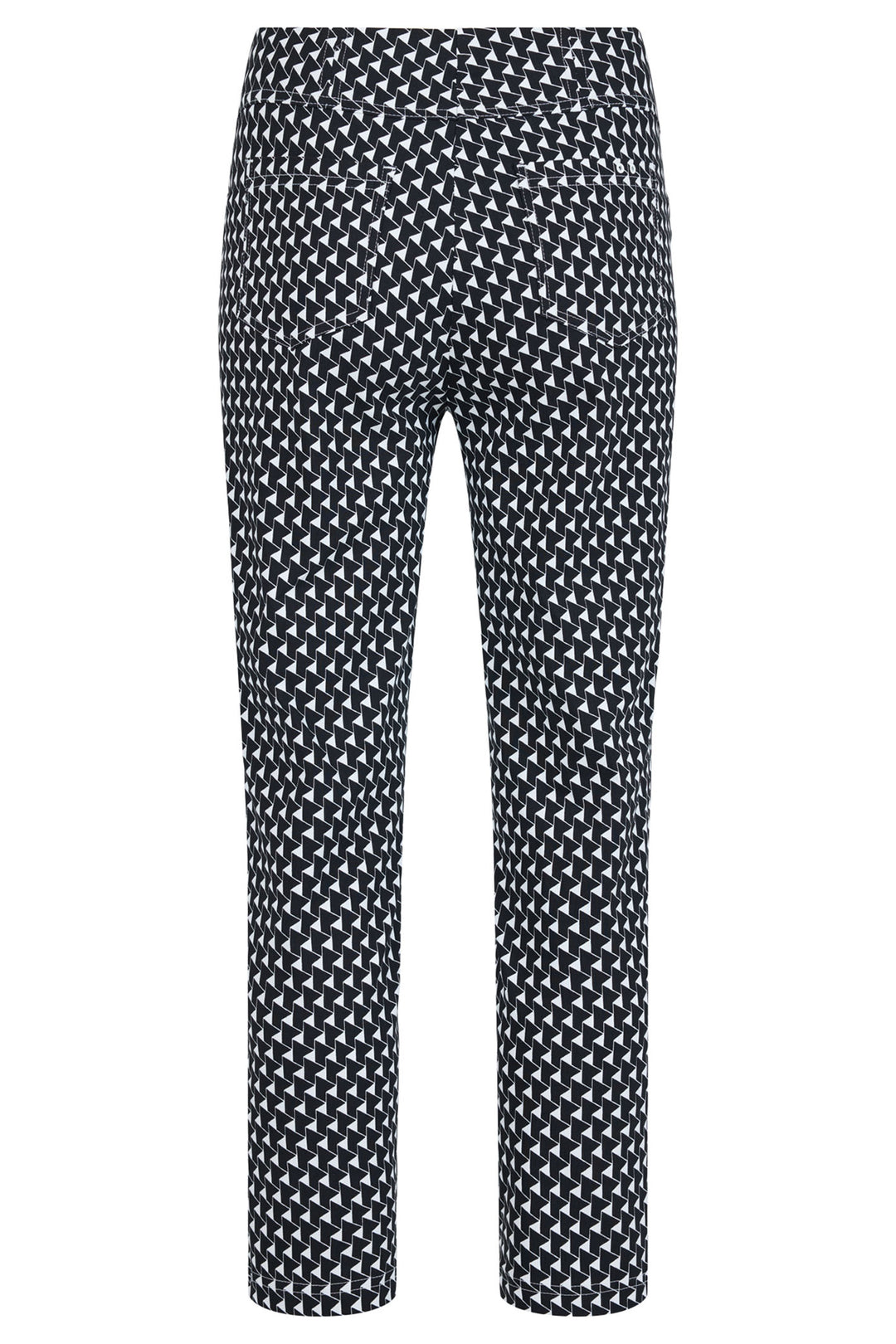 Robell 52483-54341-90 Bella Black Geometrc Print Pull-On 68cm Trousers - Olivia Grace Fashion