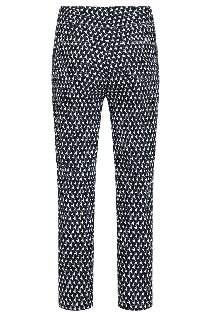 Robell 52483-54341-90 Bella Black Geometrc Print Pull-On 68cm Trousers - Olivia Grace Fashion