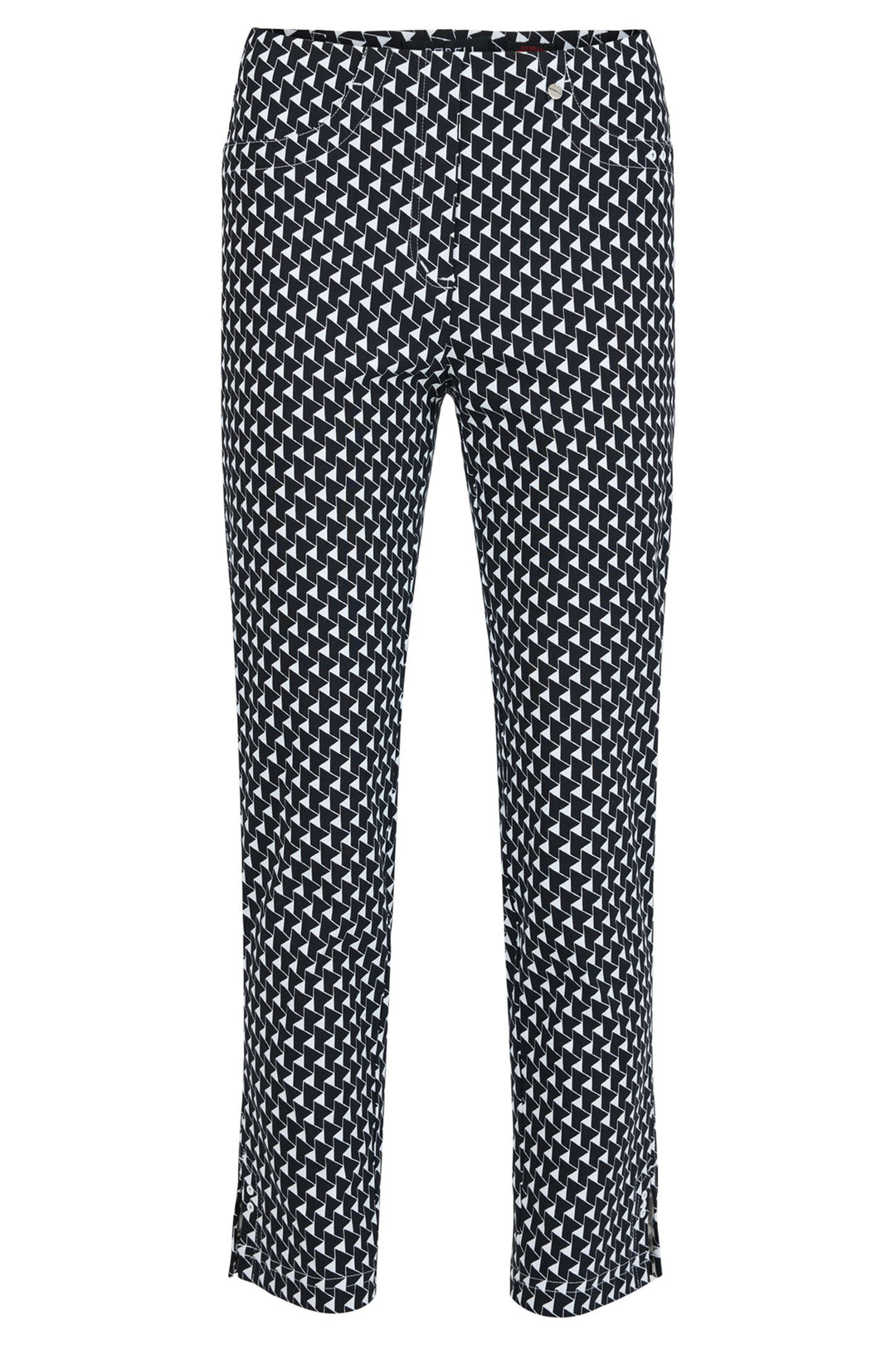 Robell 52483-54341-90 Bella Black Geometrc Print Pull-On 68cm Trousers - Olivia Grace Fashion