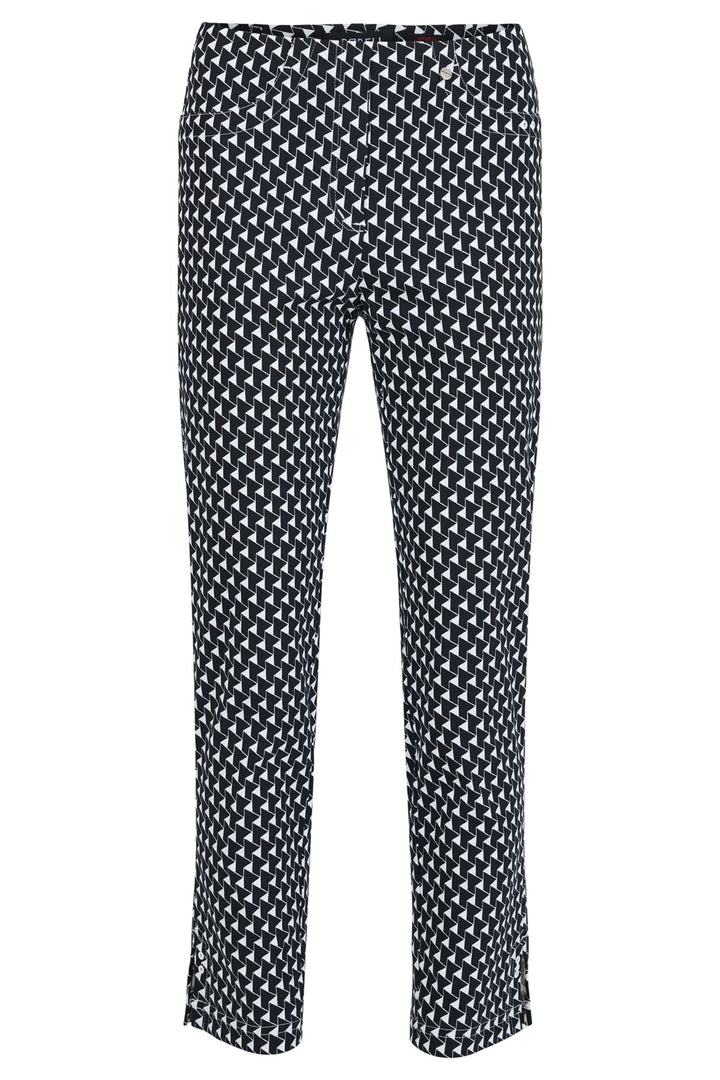 Robell 52483-54341-90 Bella Black Geometrc Print Pull-On 68cm Trousers - Olivia Grace Fashion