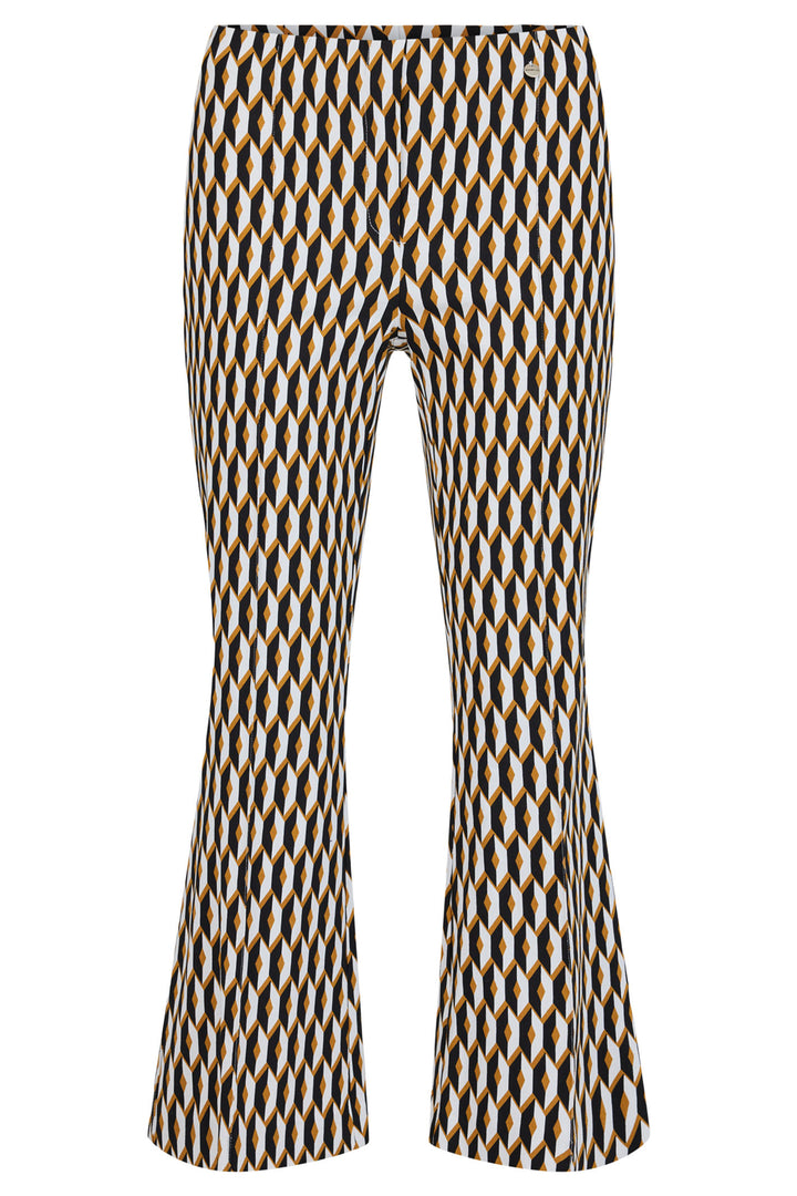 Robell 53421-05446-18 Joella Gold Retro Print Pull-On 65cm Trousers - Olivia Grace Fashion