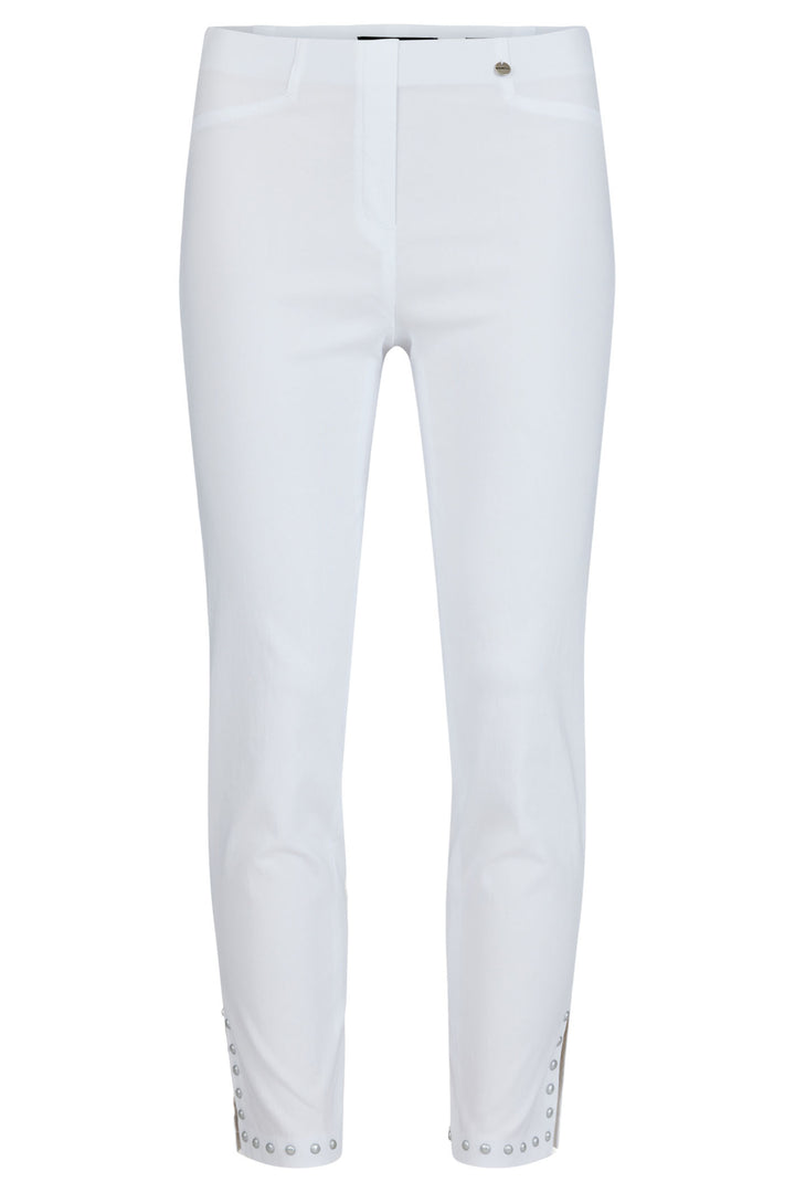 Robell 53494-05499-10 Rose White Stud Hem Cropped 68cm Trousers - Olivia Grace Fashion