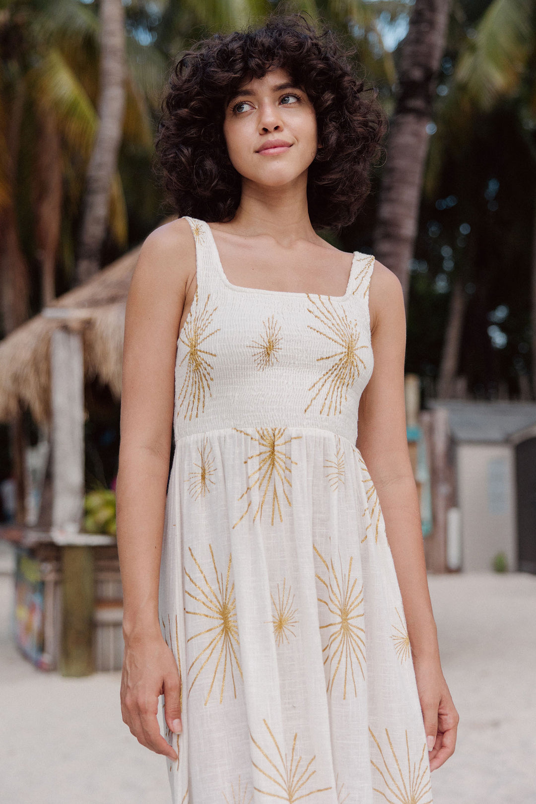 Sundress S24008 Amande Sevilla White & Gold Starburst Dress - Olivia Grace Fashion