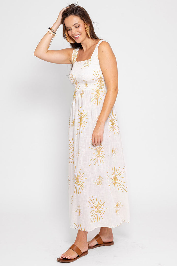 Sundress S24008 Amande Sevilla White & Gold Starburst Dress - Olivia Grace Fashion