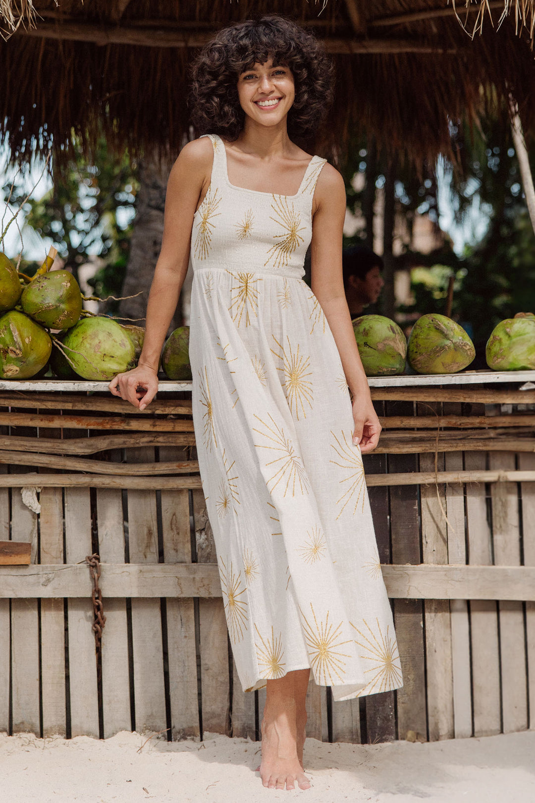 Sundress S24008 Amande Sevilla White & Gold Starburst Dress - Olivia Grace Fashion