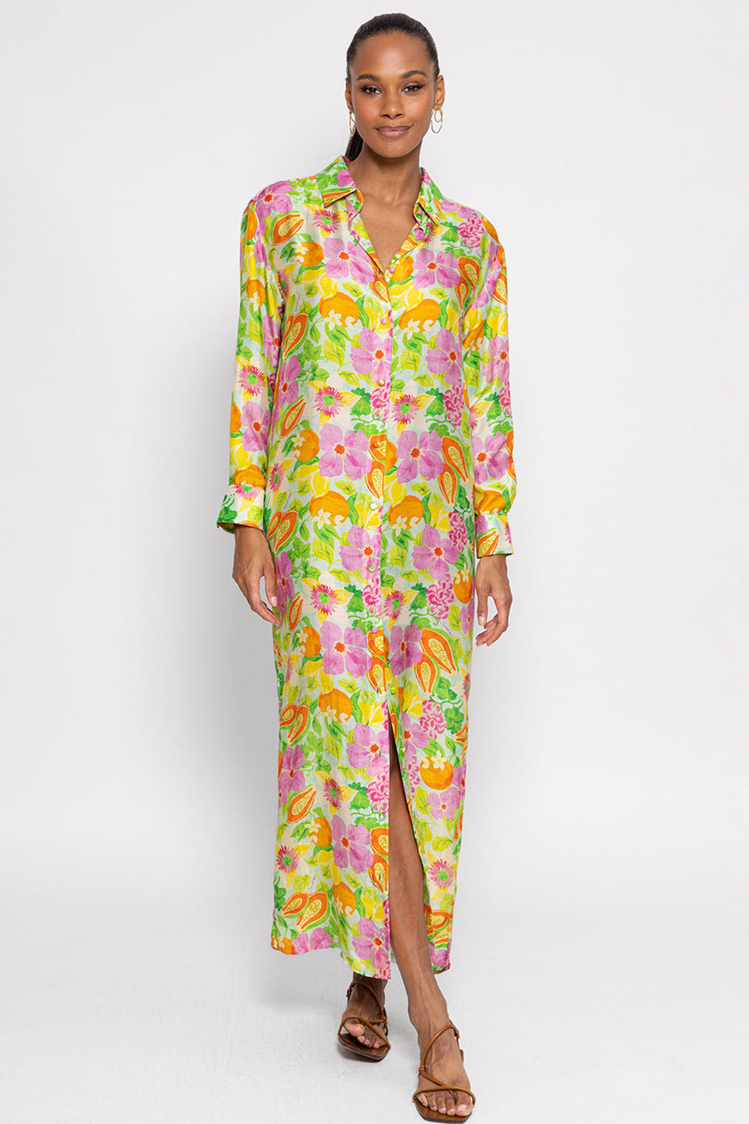 Sundress S24013 Yellow Pink Print Mado Marbella Saleya Shirt Dress - Olivia Grace Fashion