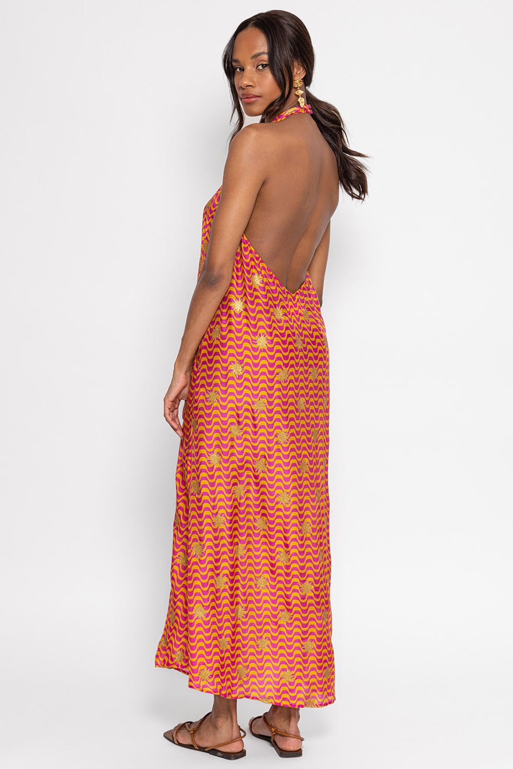 Sundress S24026 Chloe Fuchsia Orange Arizona Print Halterneck Dress - Olivia Grace Fashion