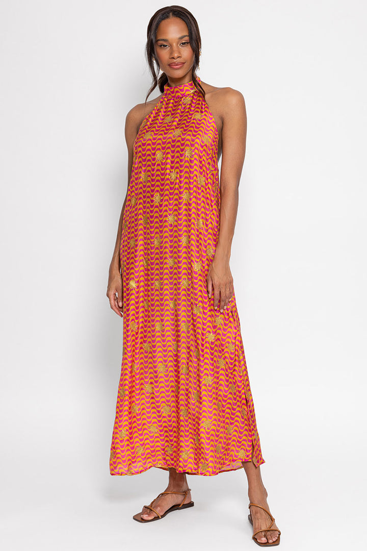 Sundress S24026 Chloe Fuchsia Orange Arizona Print Halterneck Dress - Olivia Grace Fashion