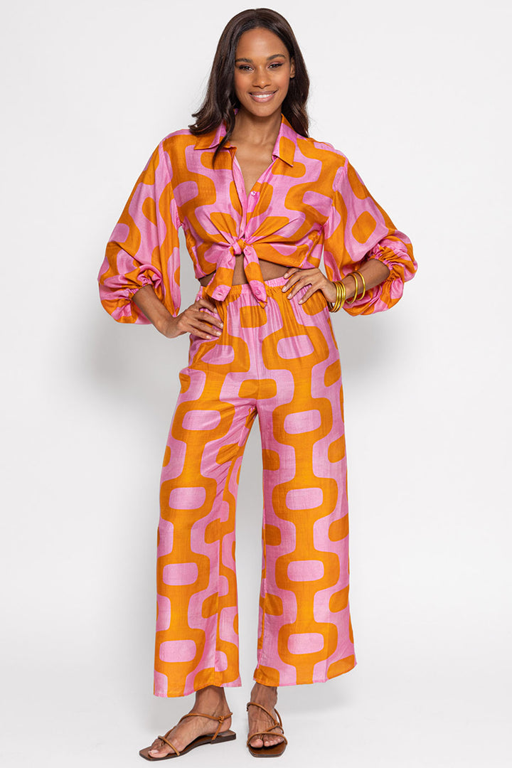 Sundress S24064 Orange Pink Joe Lima Print Shirt - Olivia Grace Fashion
