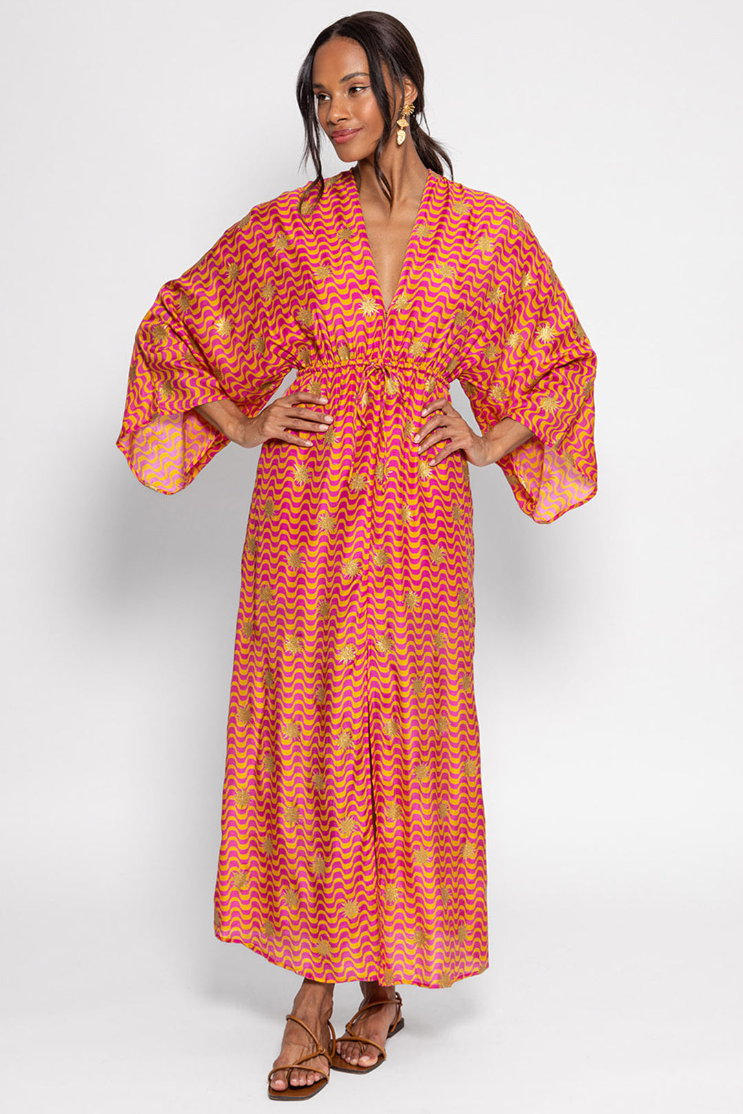 Sundress S24113 Sonia Fuchisa Orange Arizona Print Kaftan Dress - Olivia Grace Fashion
