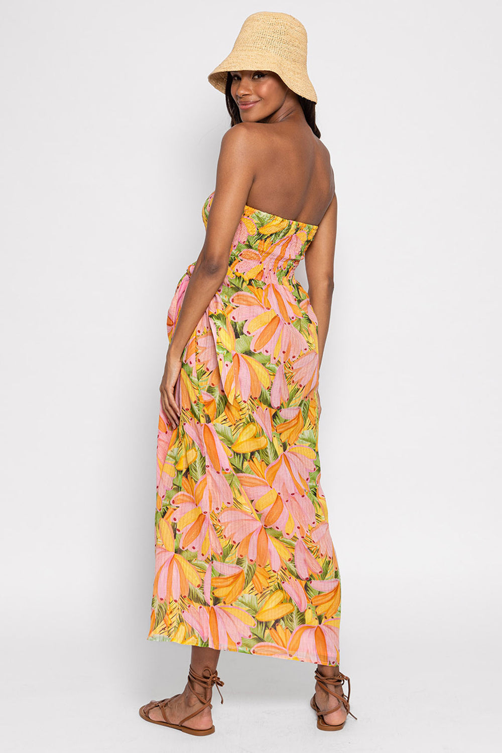Sundress S24124 Zuria Yellow Banana Print Strapless Wrap Dress - Olivia Grace Fashion