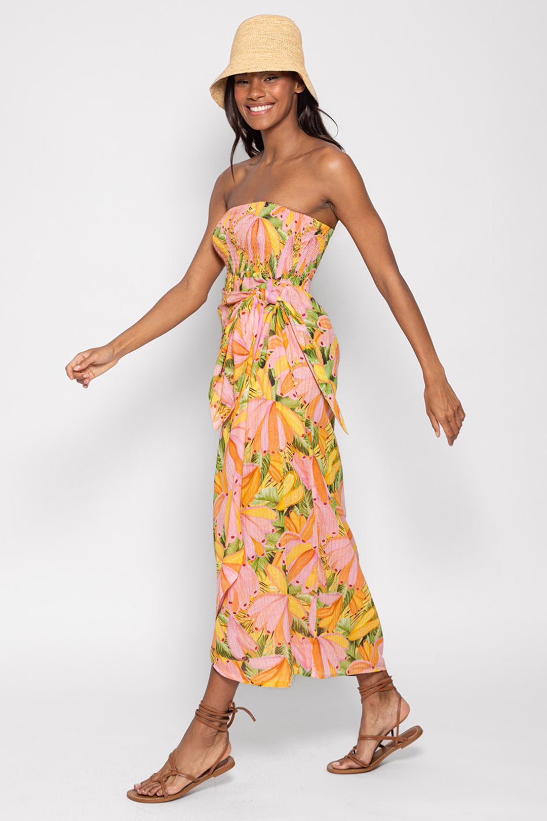 Sundress S24124 Zuria Yellow Banana Print Strapless Wrap Dress - Olivia Grace Fashion