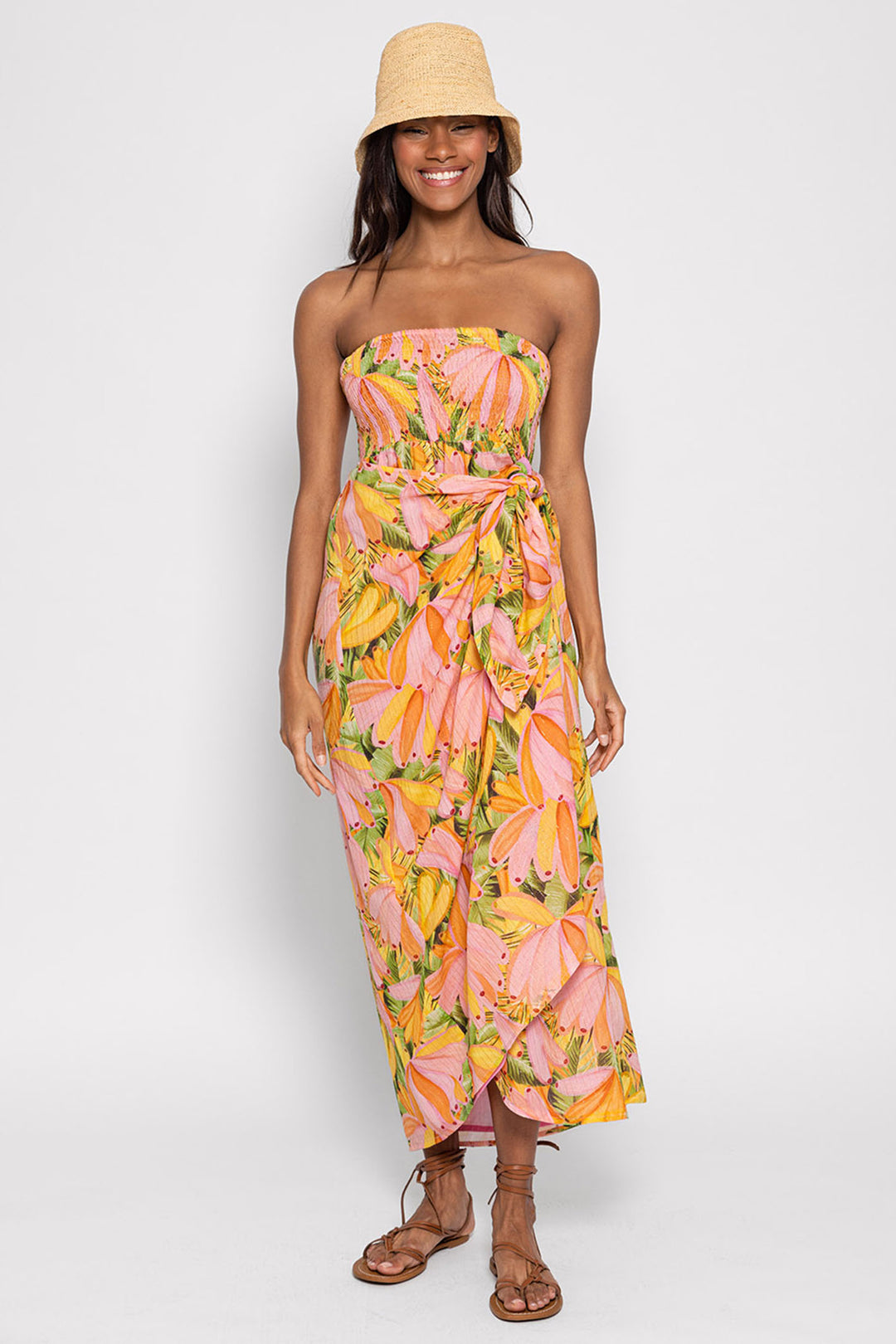 Sundress S24124 Zuria Yellow Banana Print Strapless Wrap Dress - Olivia Grace Fashion