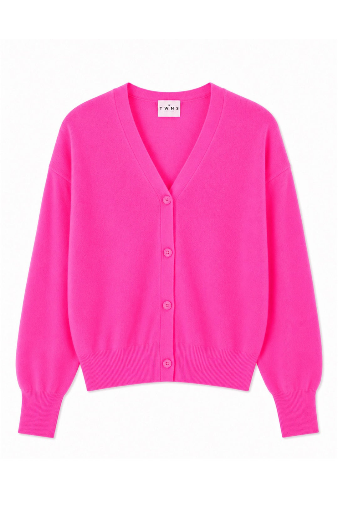 Twns The Label Aspen Neon Pink Long Sleeve V-Neck Buttoned Cardigan P097, detail