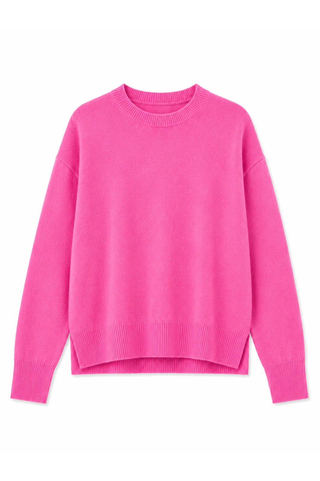 Twns The Label Aurora bubblegum pink long sleeve round-neck jumper with slits at Olivia Grace Fashion