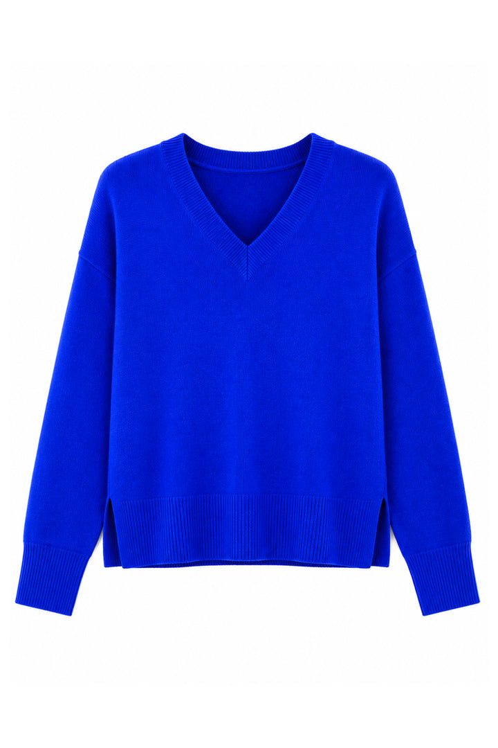 Twns The Label Boulder electric blue V-neck jumper at Olivia Grace Fashion