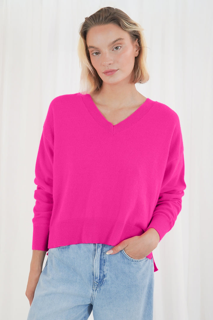 Twns The Label Boulder neon pink V-neck jumper at Olivia Grace Fashion