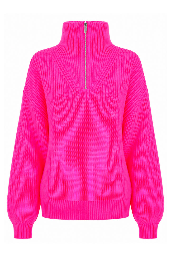 Twns The Label Breckenridge neon pink trucker-neck jumper at Olivia Grace Fashion